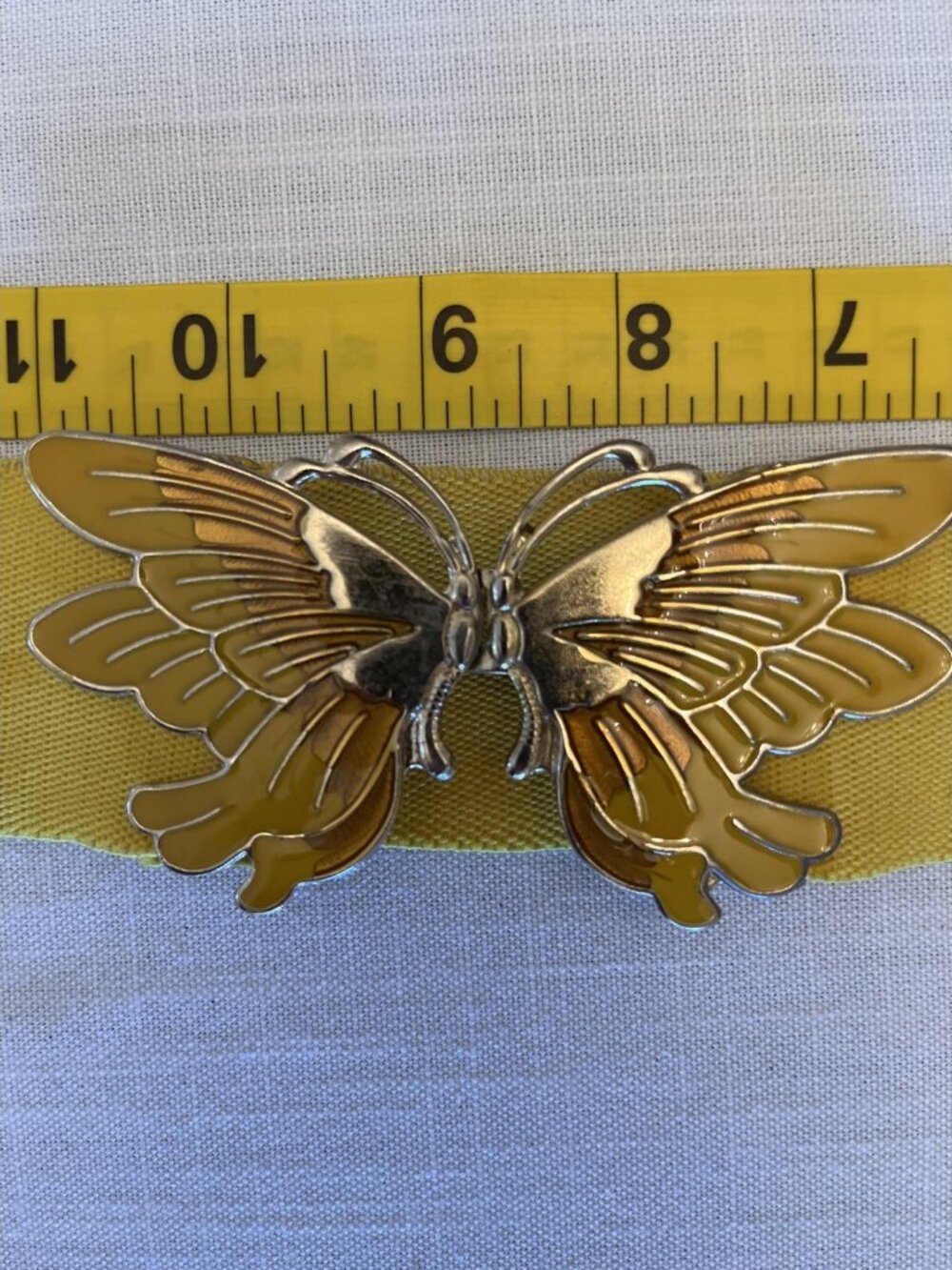 Yellow Satin Ribbon Belt Butterfly Clasp Buckle S/M